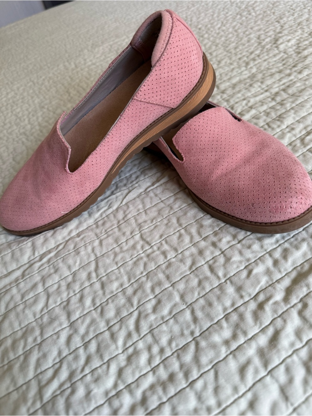 Dr. Scholl's Pink Perforated Slip-On Loafers with Brown Sole